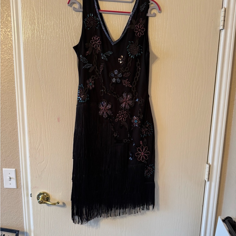 Babeyond flapper Style Elegant Black Floral Dress